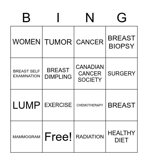 BREAST CANCER BINGO Card