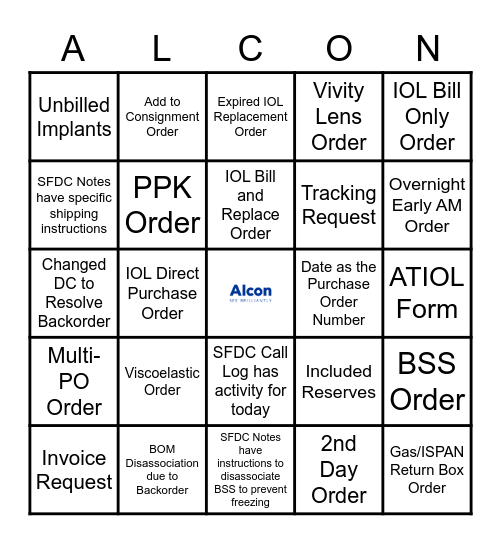 Alcon Bingo Card