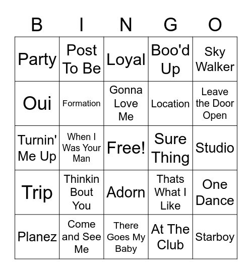 2010's R&B Bingo Card