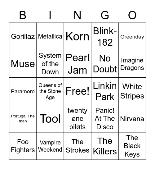 2000s & 1990s Rock Bingo Card