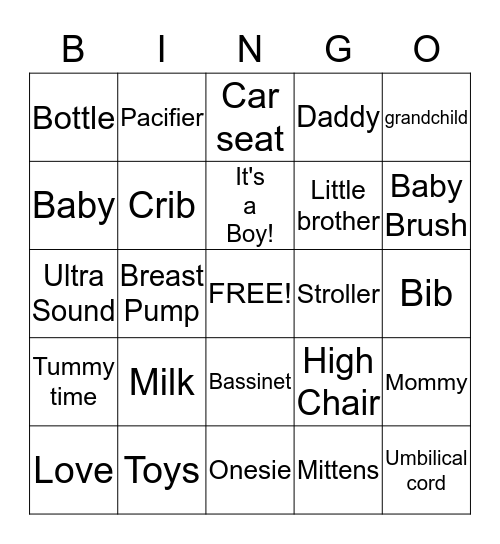 Baby Shower Bingo Card