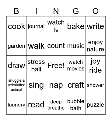 coping skills Bingo Card