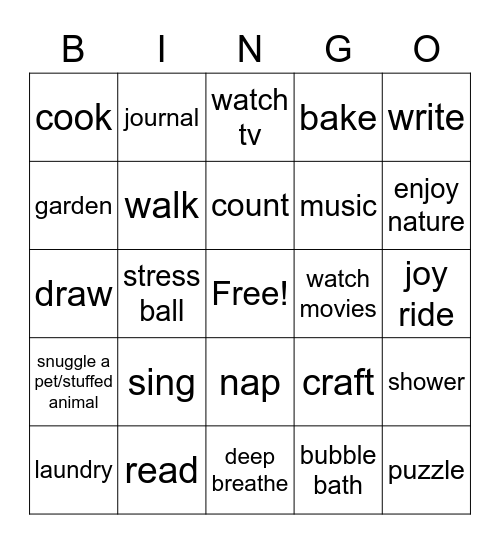 coping skills Bingo Card