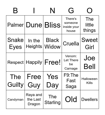 2021 Movies Bingo Card