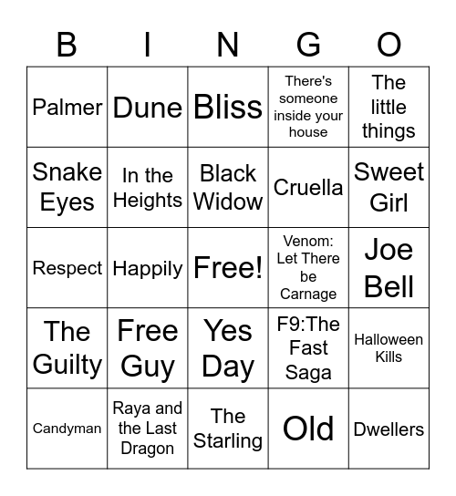 2021 Movies Bingo Card