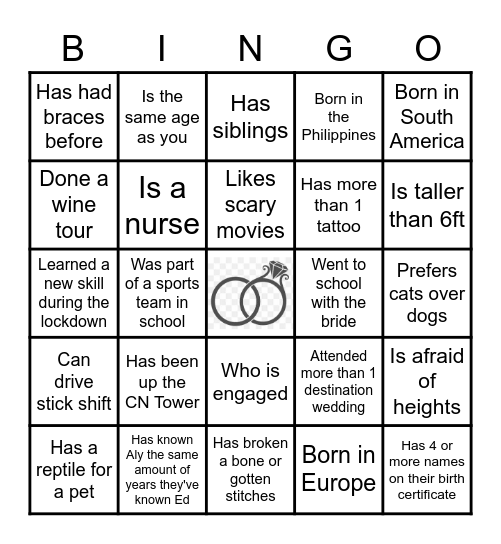 HUMAN BINGO! Write initials of the person you meet that fits a description below. You can only use a persons initials once. Bingo Card