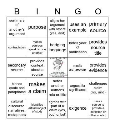 Safety Kitty Bingo Card