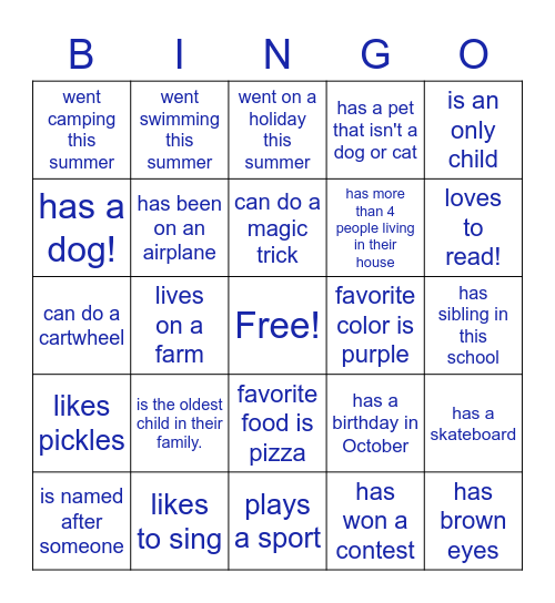 Find Someone In Your Class Who... Bingo Card
