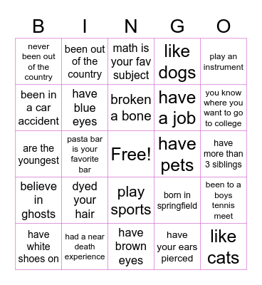 mix it up bingo Card