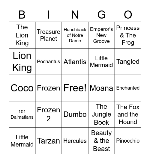 DISNEY BINGO GAME - IMS Bingo Card