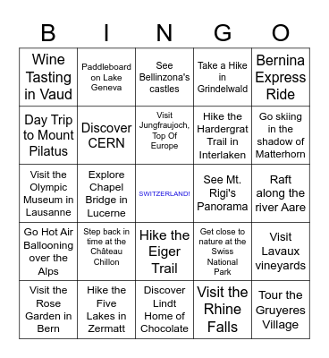 Swiss Bingo Card