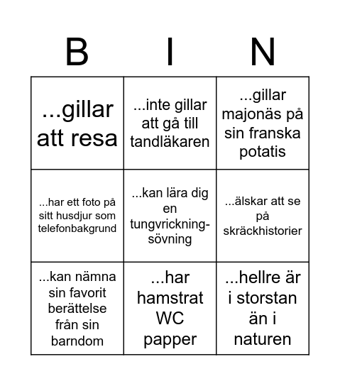 HITTA NÅGON SOM Bingo Card