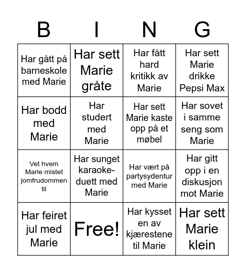 MENS-BINGO Card