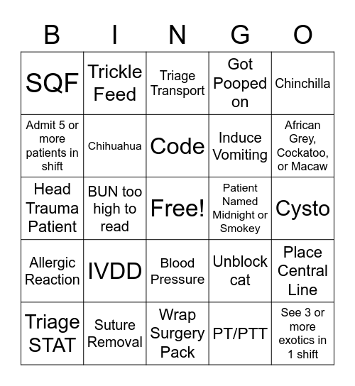 Happy Vet Tech Week!!! Bingo Card