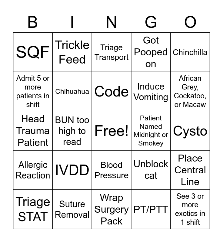 Happy Vet Tech Week!!! Bingo Card