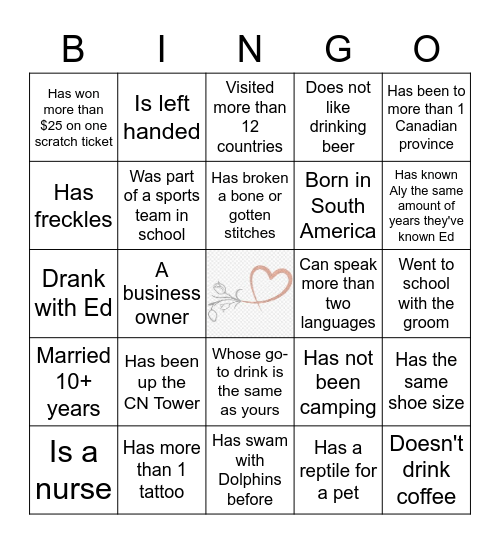 HUMAN BINGO! Write initials of the person you meet that fits a description below. You can only use a persons initials once. Bingo Card