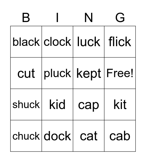 c,k,ck Bingo Card