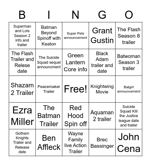Dc Fandome Bingo Card