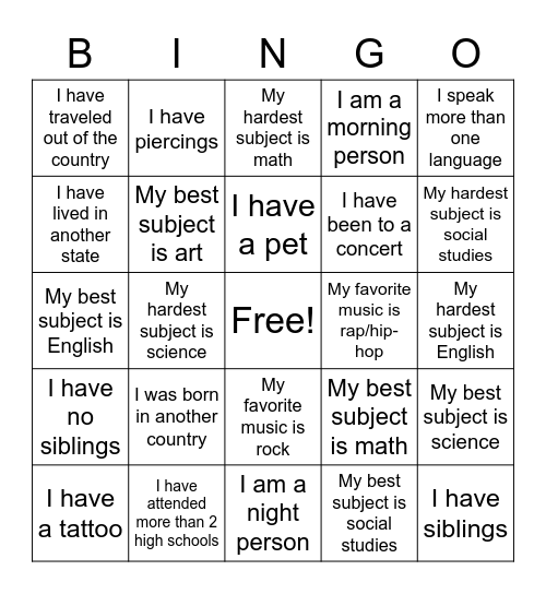 Scholars Bingo! Bingo Card