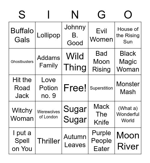 SINGO Bingo Card