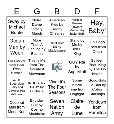 Music Bingo Card
