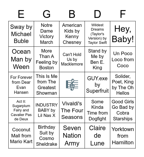 Music Bingo Card