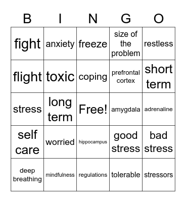 Stress Bingo Card