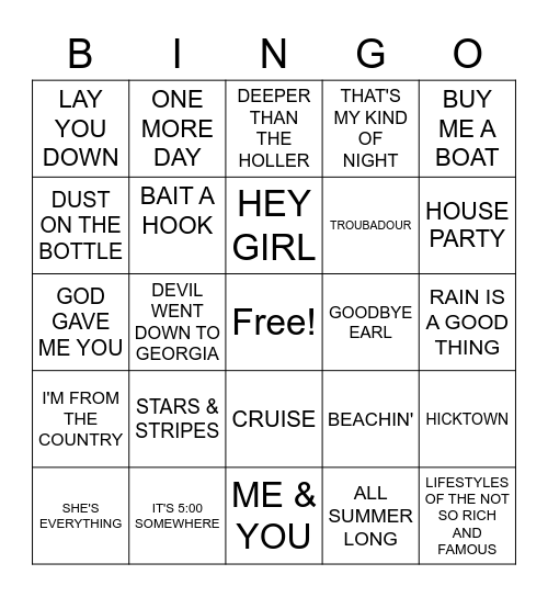 DJ BINGO Card