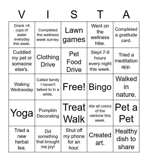 VISTA Bingo Card