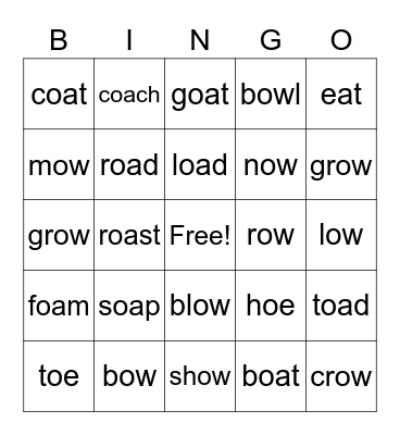 oe oa ow Bingo Card