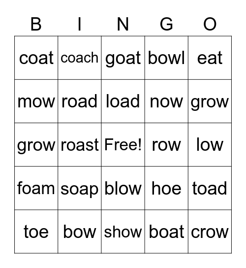 oe oa ow Bingo Card