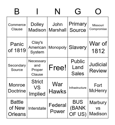 Madison and Monroe Review Bingo Card