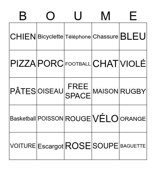 La Boume Bingo Card