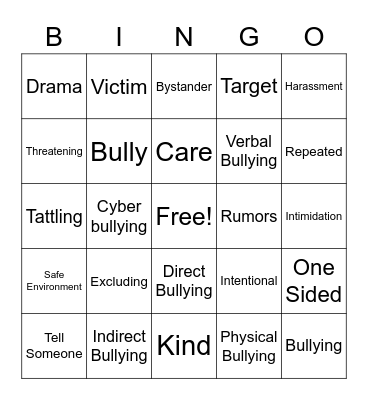 Bully Free Bingo Card