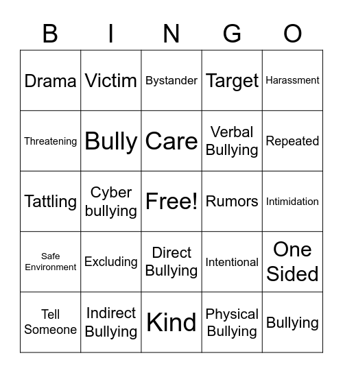 Bully Free Bingo Card