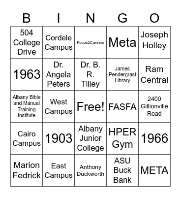 ASU History Bingo Card