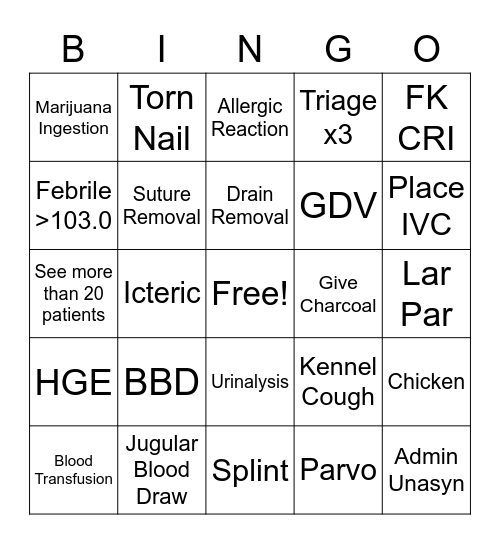 Happy Vet Tech Week!!! Bingo Card