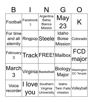 Larissa and Aaron  Bingo Card