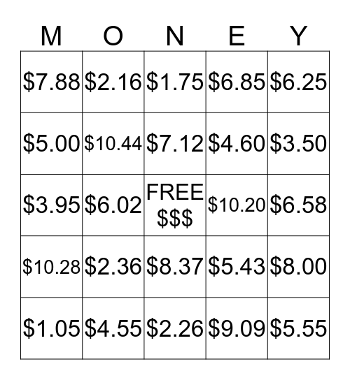 Dollars and Cents! Bingo Card