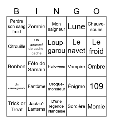 Halloween 2021 Bingo Card
