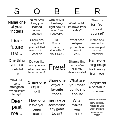 Recovery BINGO Card