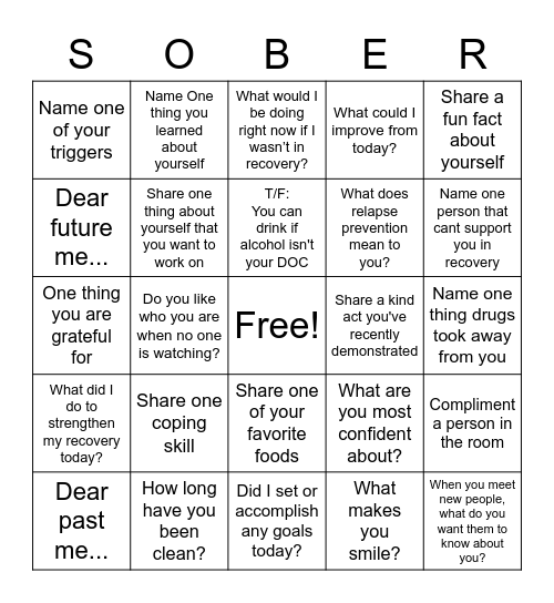 Recovery BINGO Card