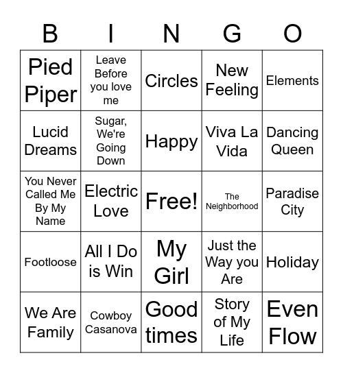 SINGO Bingo Card
