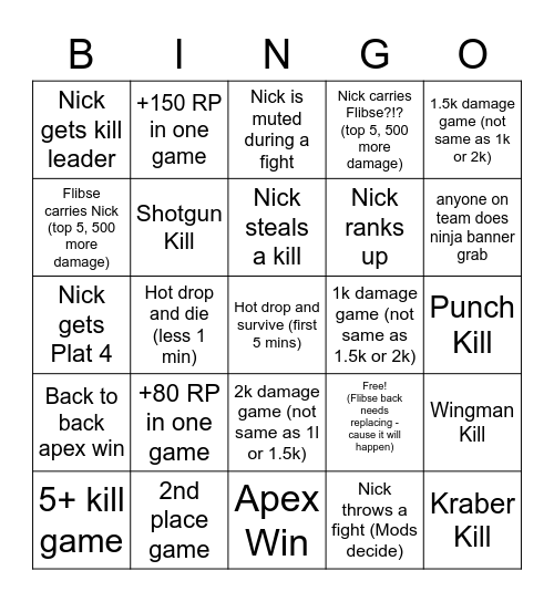 Nick3leo Apex Ranked Bingo Card