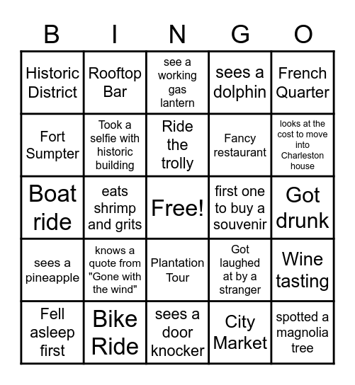 Charleston Bingo Card