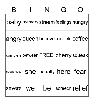 Long E Bingo Card