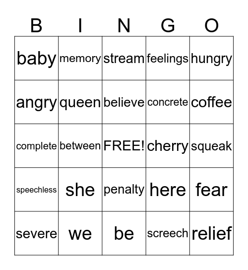 Long E Bingo Card