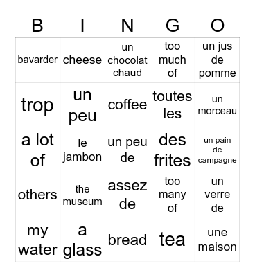 French Foods (NGMS) Bingo Card