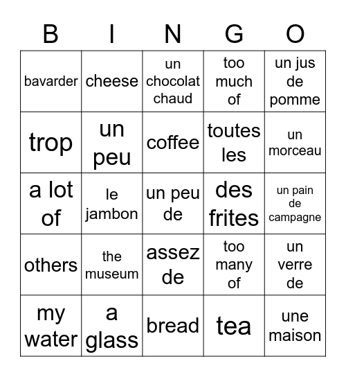 French Foods (NGMS) Bingo Card