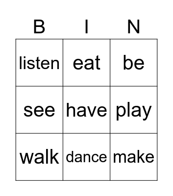 Regular and irregular verbs Bingo Card